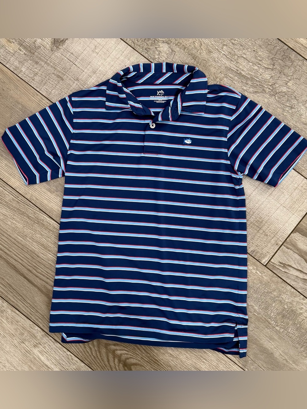 🐟 Southern Tide🐟 Boys Navy Blue Striped Polo Size-Large 12-14